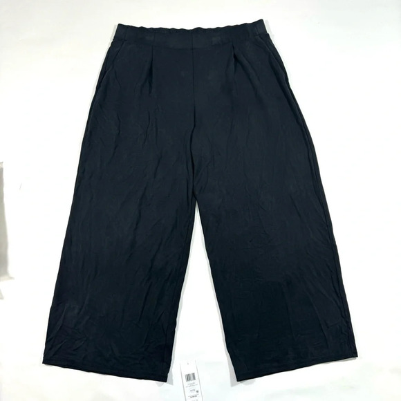 Eileen Fisher Sandwashed Cupro Knit Pleated Pant Wide Ankle Black - Picture 2 of 9
